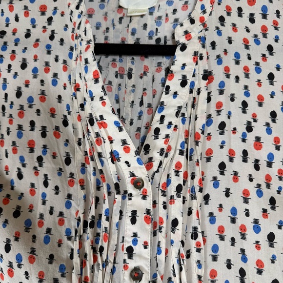 Maeve Anthropologie Pintuck Button Down Top Hat Print Tunic Roll Up Sleeve Sz 8 - Picture 4 of 13